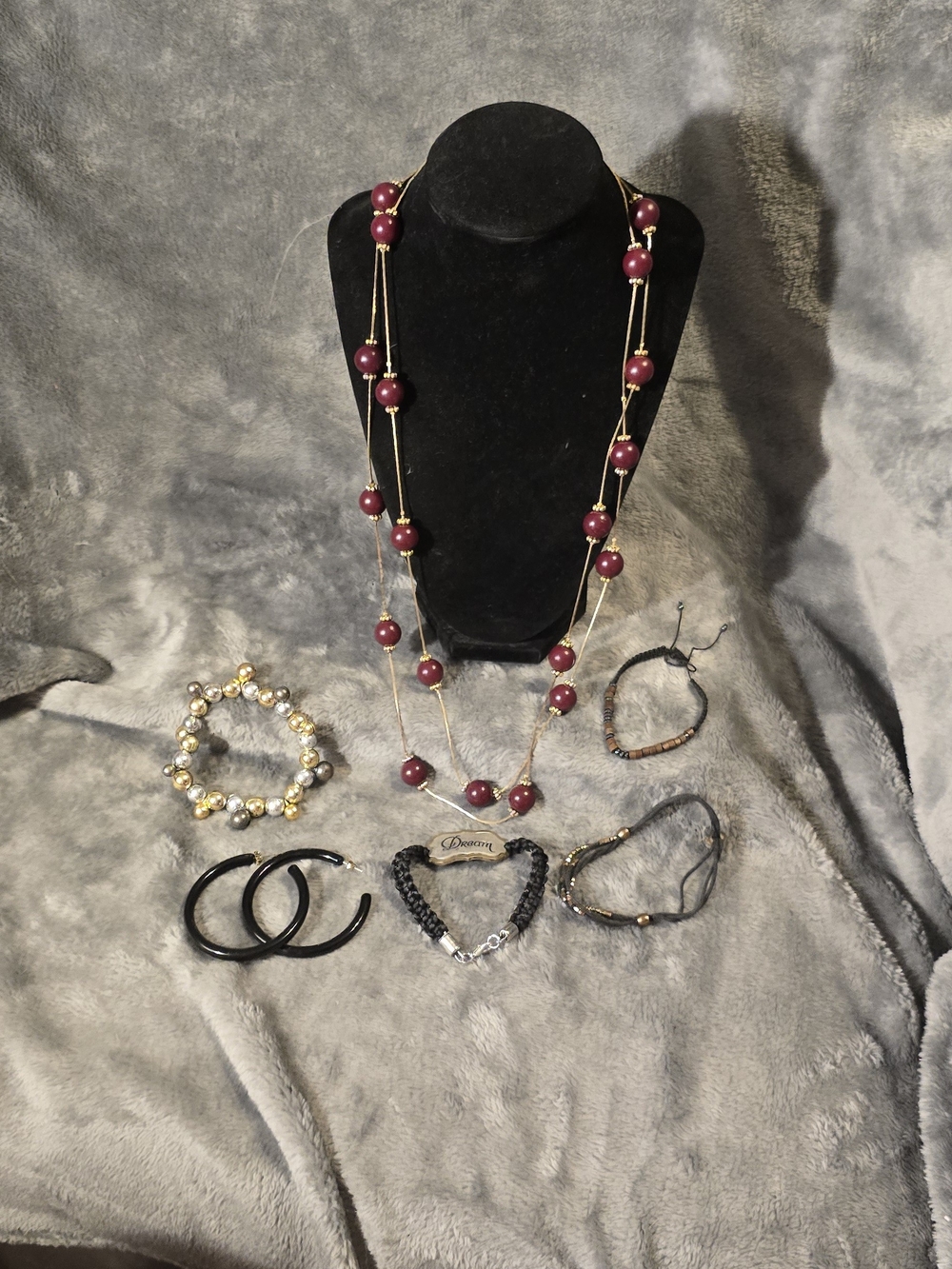 Multi-Strand Burgundy Bead Necklace - Women Jewelry